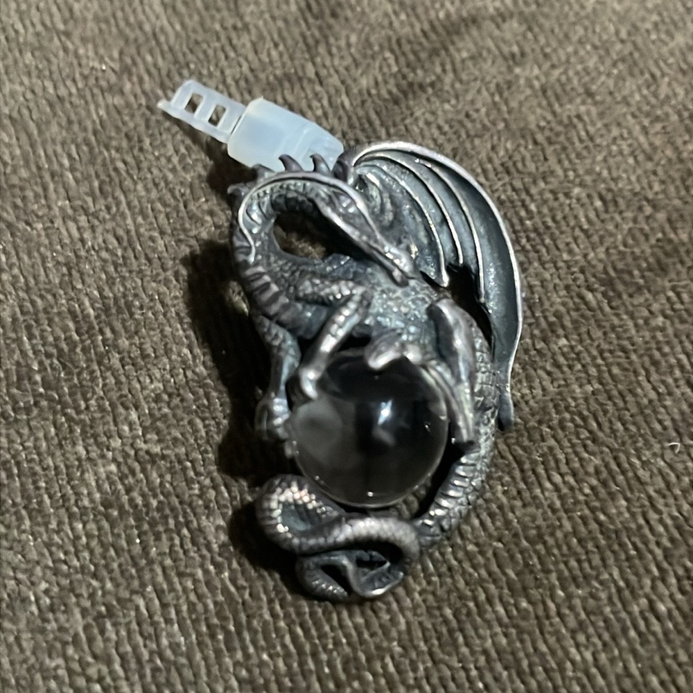 .925 Sterling DRAGON CRYSTAL/GLASS BALL Pendant real solid Silver Fine Jewelry